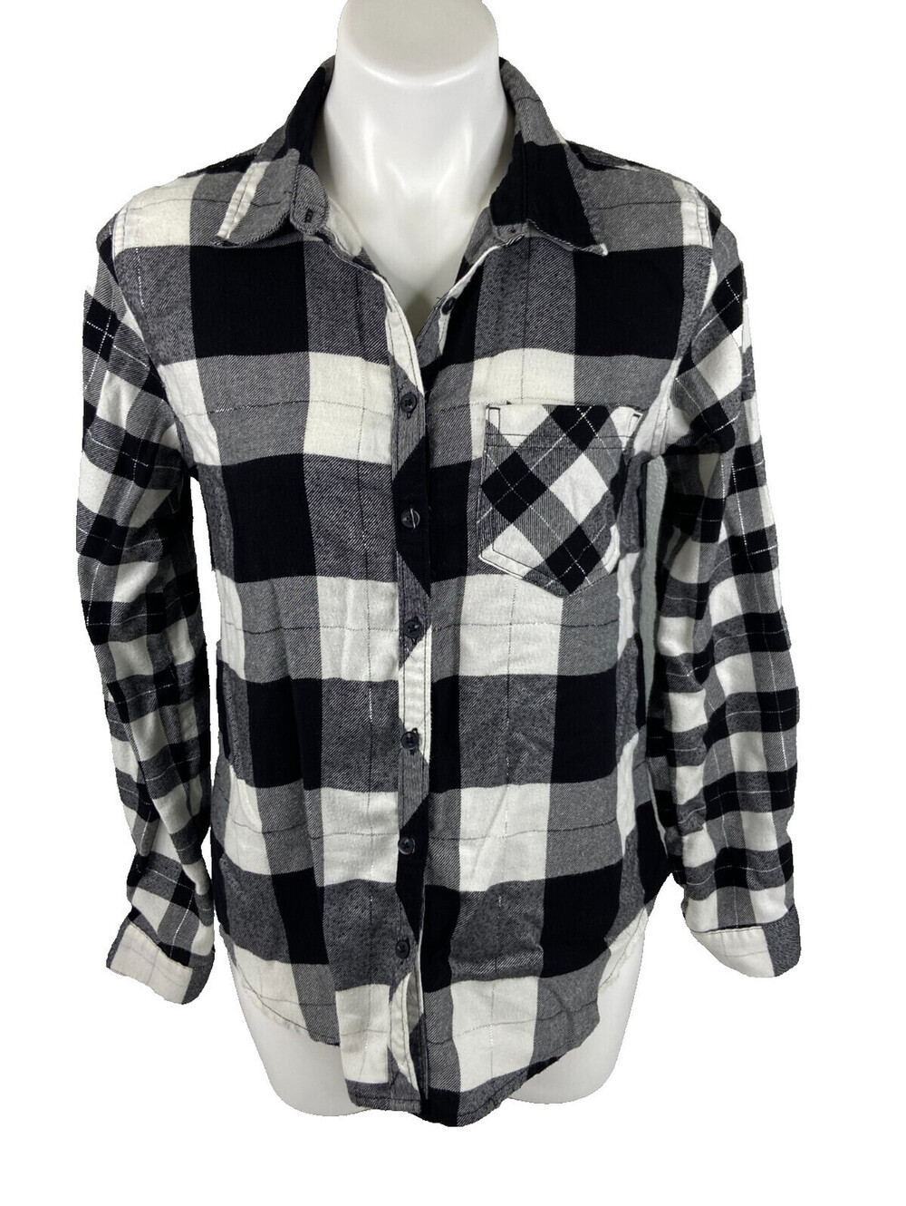 Maurices Women Small Black White Plaid Button Front Shirt Casual Western